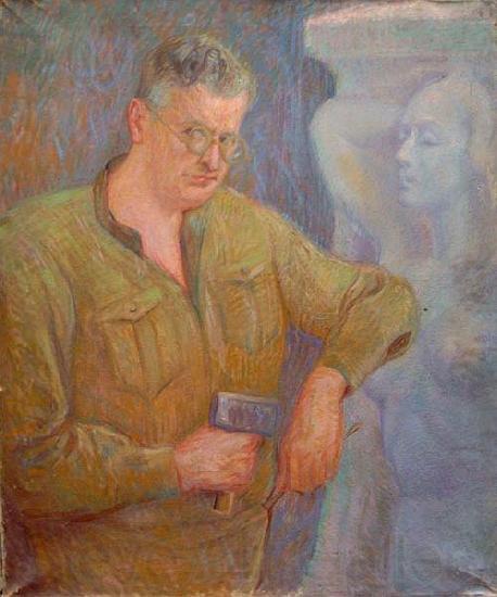 Johannes Martini Der Bildhauer Fritz Behn mit Faustel bei der Arbeit Spain oil painting art